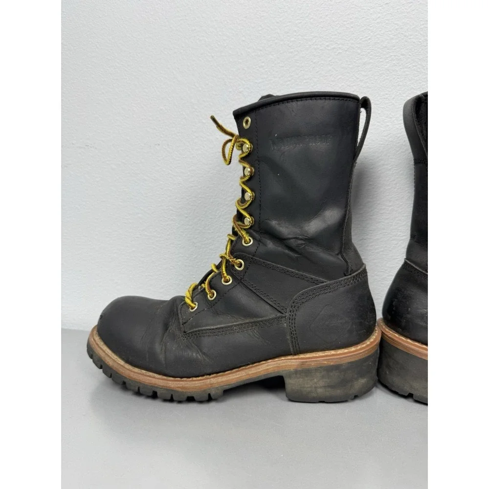 Work Zone Logger Boots Mens 8 Black Leather Waterproof Lace S950 Steel Toe 10